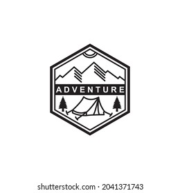 Summer camp and Adventure outdoors vintage logo, emblems, silhouettes and design elements