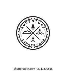 Summer camp and Adventure outdoors vintage logo, emblems, silhouettes and design elements