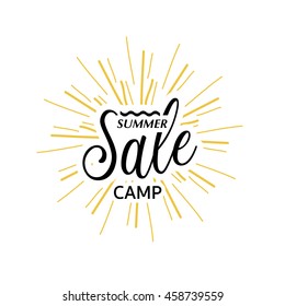 Summer Camp - badge summer camp, summer camp vector label summer camp, summer camp icon, insignia summer camp, summer camp lettering with Firework Salute Burst, vector illustration