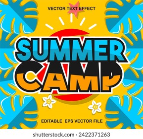 Summer camp banner design template with tropical background. Vector illustration EPS