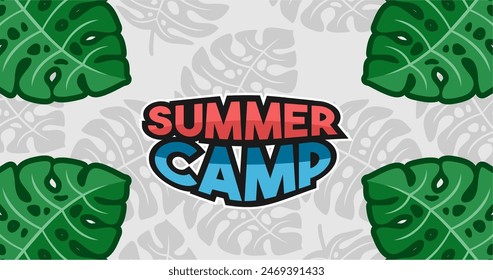 Summer camp banner layout, summer background illustration.