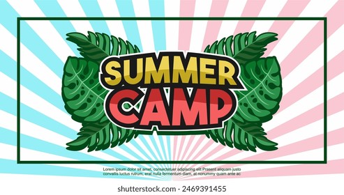 Diseño del Anuncio del campamento de verano, ilustración de fondo de verano.
