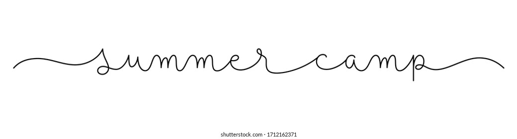SUMMER CAMP-Banner mit schwarzer Vektorillustration-Monoline-Kalligrafie mit Swaps
