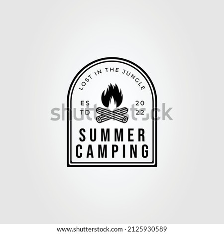 summer camp with bonfire or campfire logo vector illustration design