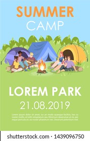 Summer Camp Brochure Template. Outdoor Recreation Flyer, Booklet, Leaflet Concept With Flat Illustrations. Vector Page Layout For Magazine. Holiday Hiking Trip Advertising Invitation With Text Space