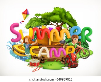 Summer camp. Camping and adventure, Summer holiday 3d vector illustration