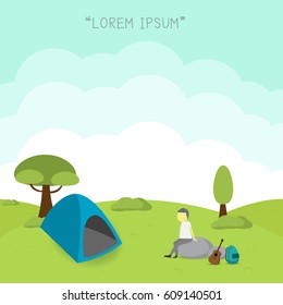 Summer camp. Camping in the forest. Camping tent. Flat style illustration.