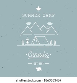 Summer camp with Canada hand lettering. Travel concept.