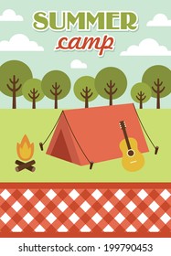 summer camp card design. vector illustration