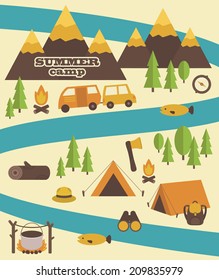 summer camp card design. vector illustration