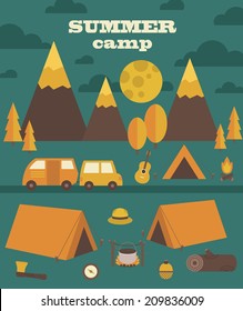 summer camp card design. vector illustration