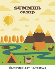 summer camp card design. vector illustration