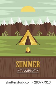 summer camp card design. vector illustration