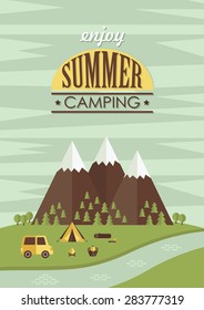 summer camp card design. vector illustration