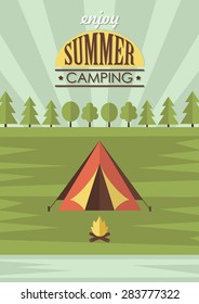 summer camp card design. vector illustration