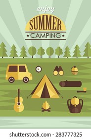 summer camp card design. vector illustration