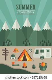 summer camp card design. vector illustration