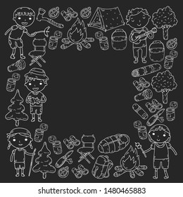 Summer camp Children, kids camping Children plays, hiking, singing, fishing, walking, drawing, having fun After school summer adventures