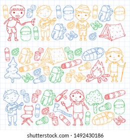 Summer camp Children, kids camping Children plays, hiking, singing, fishing, walking, drawing, having fun After school summer advetures