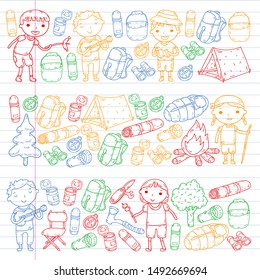 Summer camp Children, kids camping Children plays, hiking, singing, fishing, walking, drawing, having fun After school summer advetures