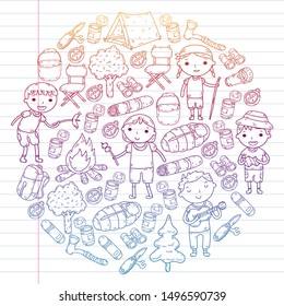 Summer camp Children, kids camping Children plays, hiking, singing, fishing, walking, drawing, having fun After school summer advetures