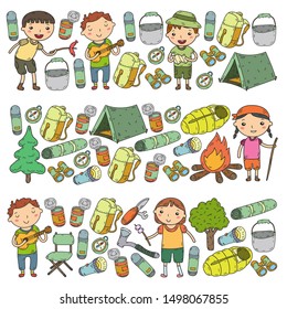 Summer camp Children, kids camping Children plays, hiking, singing, fishing, walking, drawing, having fun After school summer advetures