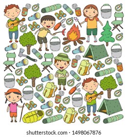 Summer camp Children, kids camping Children plays, hiking, singing, fishing, walking, drawing, having fun After school summer advetures