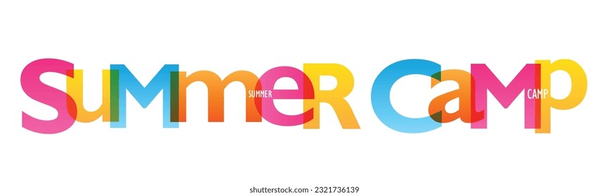 SUMMER CAMP colorful vector typography banner