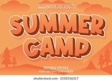 Campamento de verano Efecto de texto editable 3 dimensiones Grabar en relieve Estilo de dibujos animados