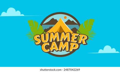 Summer Camp Emblem Sign Symbol in eps vector format. Sticker design for summercamp event.