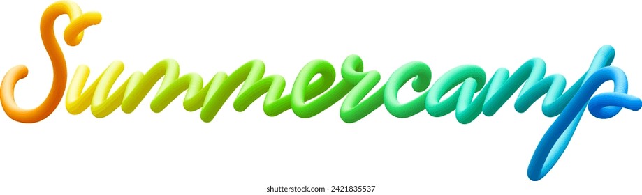 Summer camp fluid text with dynamic curved lines made of blended colorful circles. Vector illustration.