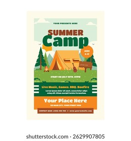 Summer camp flyer poster template design