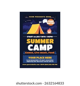 Summer camp flyer poster template design