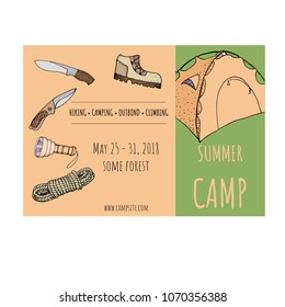 Summer camp flyer template cartoon vector illustration