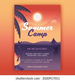 Summer Camp Flyer Or Template Design With Venue Details.