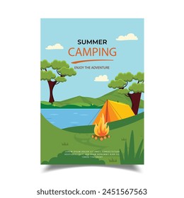 Sommerlager Flyer Vektorillustration Design Vorlage