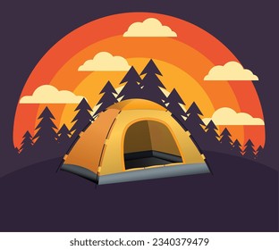 summer Camp in forest at eveing