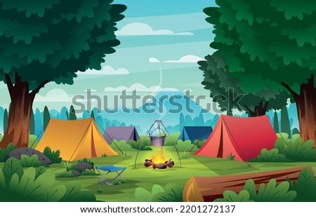 Summer Camp in The Forest Landcape Background  