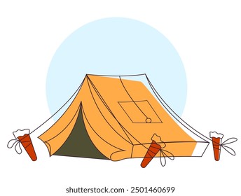 Summer camp forest tent cartoon landscape abstract concept. Vector design graphic illustration