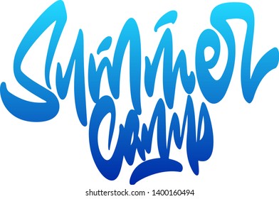 Summer camp hand drawn lettering. Template for logo, banner, poster, flyer, greeting card, web design, print design.