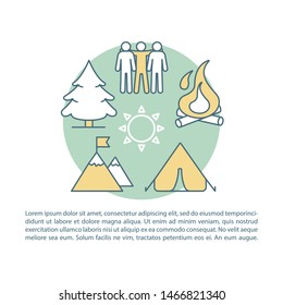 Summer camp, holiday article page vector template. Brochure, magazine, booklet design element with linear icons and text boxes. Print design. Concept illustrations with text space 