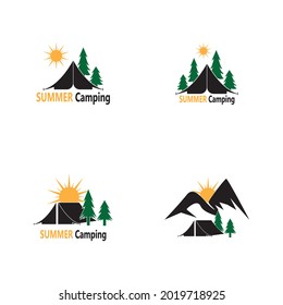 Icono de campamento de verano y plantilla de vector de símbolo