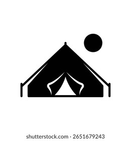 Icono de campamento de verano con tienda y sol