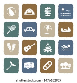 Summer Camp Icons. Grunge Color Flat Design. Vector Illustration.