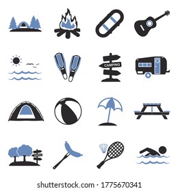 Sommercamps-Symbole. Zwei Tone Flat Design. Vektorgrafik.