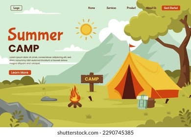 Summer camp illustration landing page concept. Illustration for website, landing page, mobile app, poster and banner. Trendy flat vector illustration
