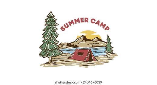 summer camp illustration vector logo