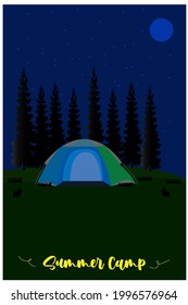 vector de ilustración de campamento de verano. ilustración de carpa y bosque