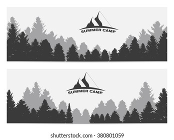 Summer Camp. Image of Nature. Tree Silhouette. Vector Illustration. EPS10