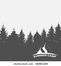 Summer Camp. Image of Nature. Tree Silhouette. Vector Illustration. EPS10